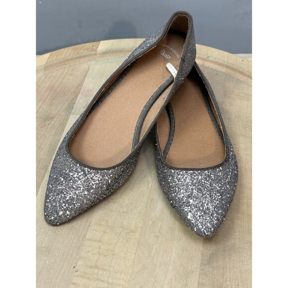 Gap Shoes Womens Size 6 Silver Glitter Pointed Toe Ballet Flats Sparkle Party - Picture 1 of 10